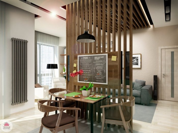 Перегородки из деревянных реек в интерьере