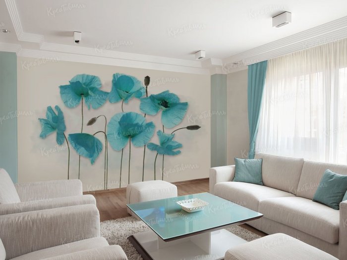 Декор гостиной в бирюзовом цвете