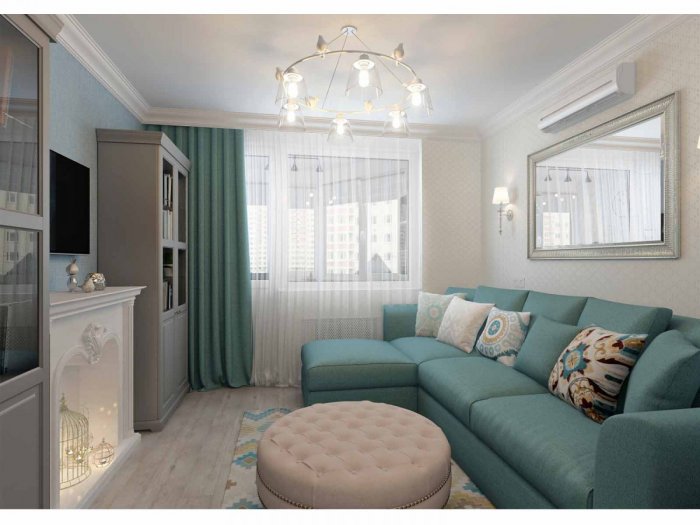 Бирюзовая гостиная хрущевка