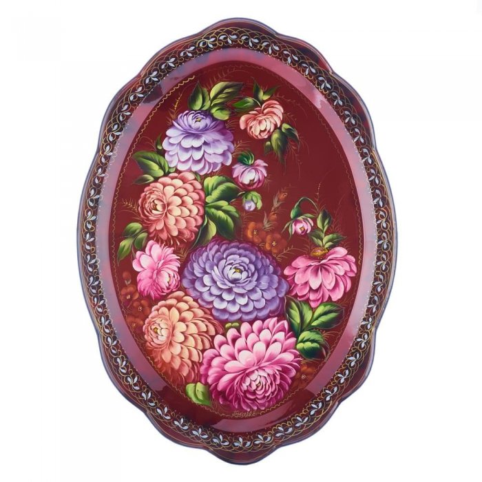 Жостовский поднос на белом фоне