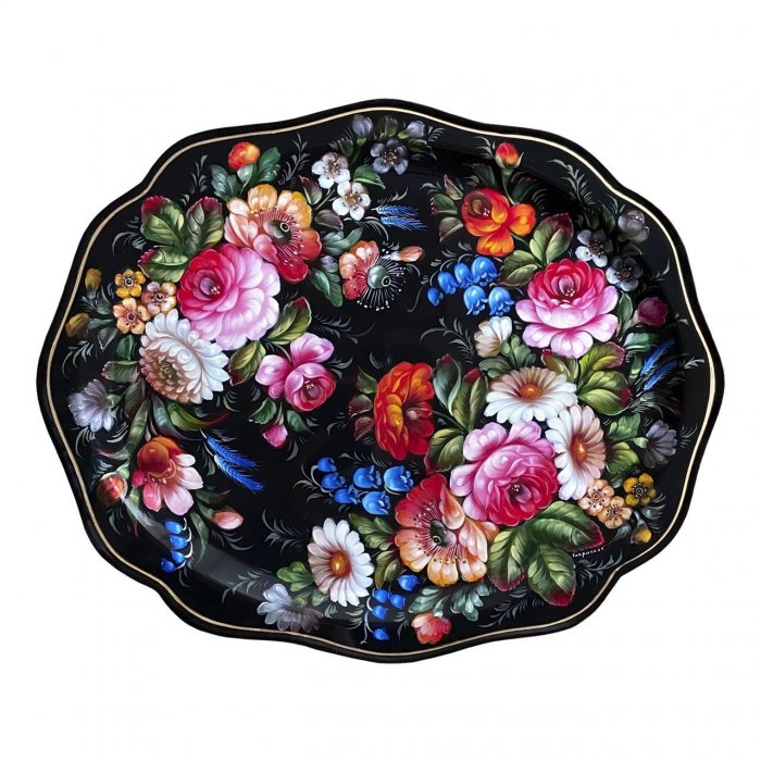 Жостовский поднос хризантемы Дубки