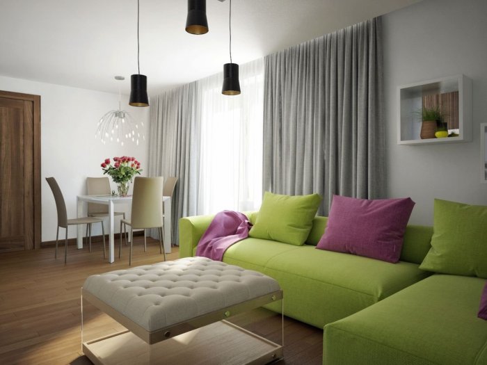 Гостиная в серо зеленых тонах