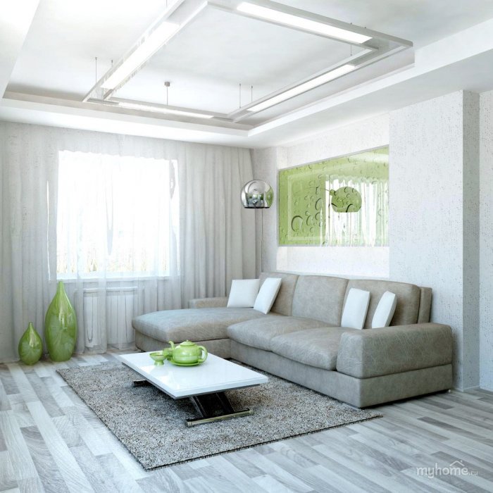 Гостиная в бело зеленых тонах