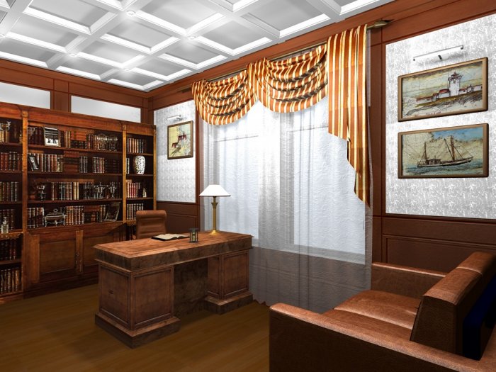 Интерьер в кабинете коттеджа
