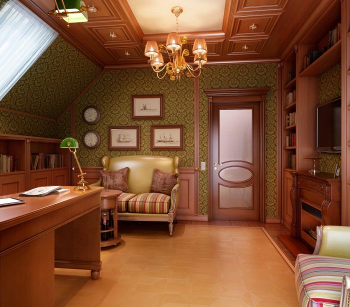 Интерьер библиотеки в частном доме
