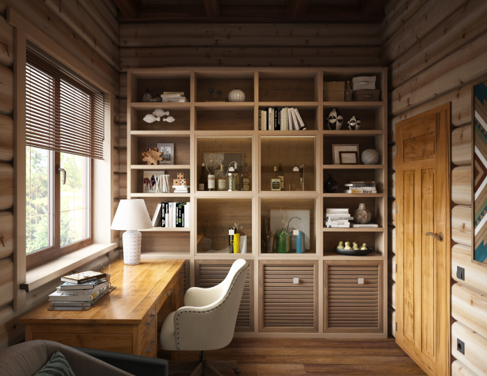 Дизайн кабинета в деревянном доме