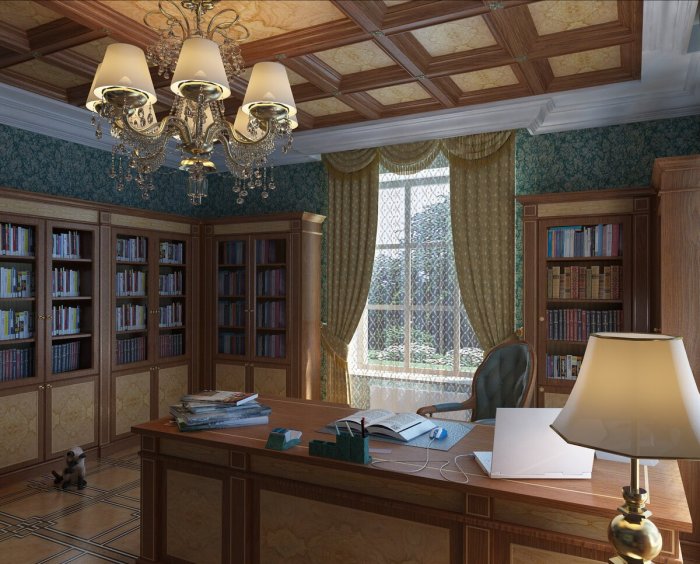 Кессонный потолок в кабинете