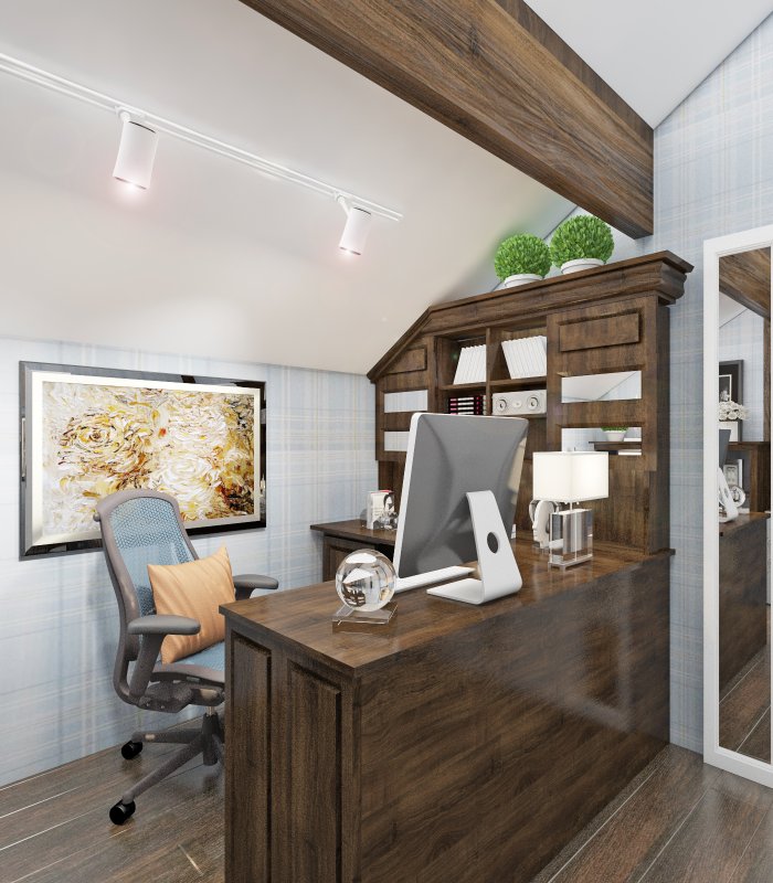 Кабинет в загородном доме в современном стиле