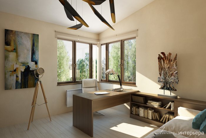 Интерьер в кабинете коттеджа