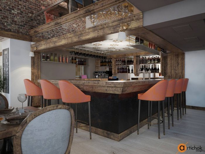 Ресторан с барной стойкой в стиле Кантри