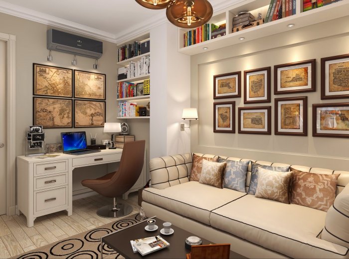 Гостиная совмещенная с кабинетом