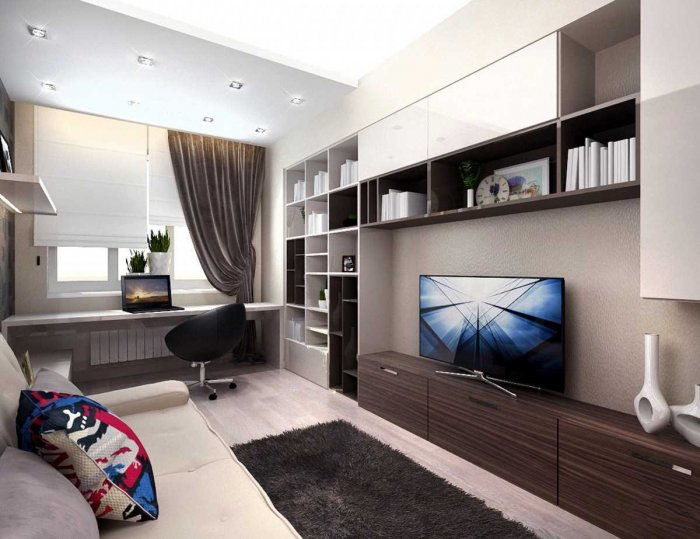 Маленькая гостиная с рабочим местом