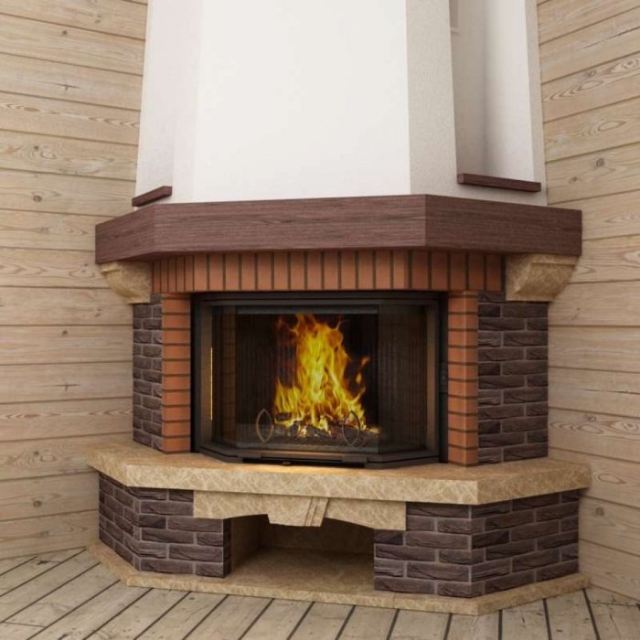 Угловой открытый камин