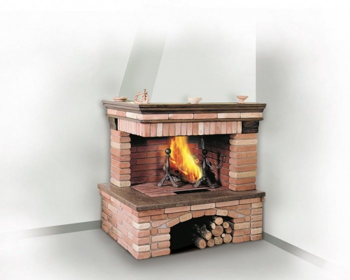 Камин угловой дровяной из кирпича