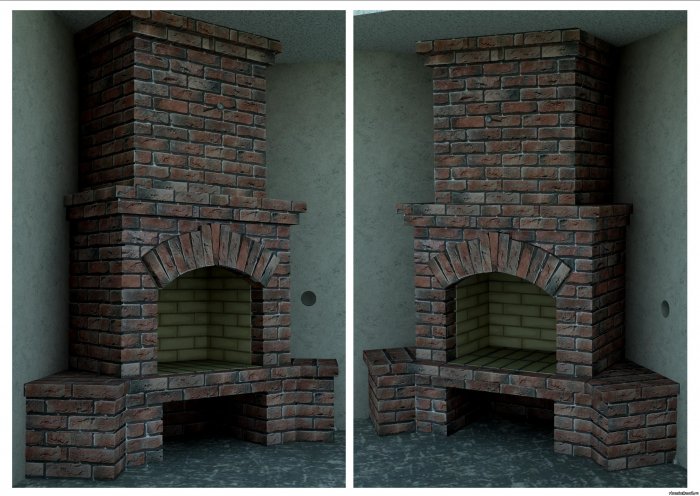 Пристенно-угловой камин из кирпича