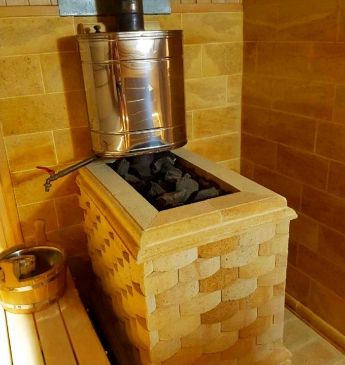 Банная печь обложенная кирпичом