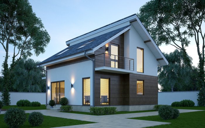 Небольшой двухэтажный дом с мансардой