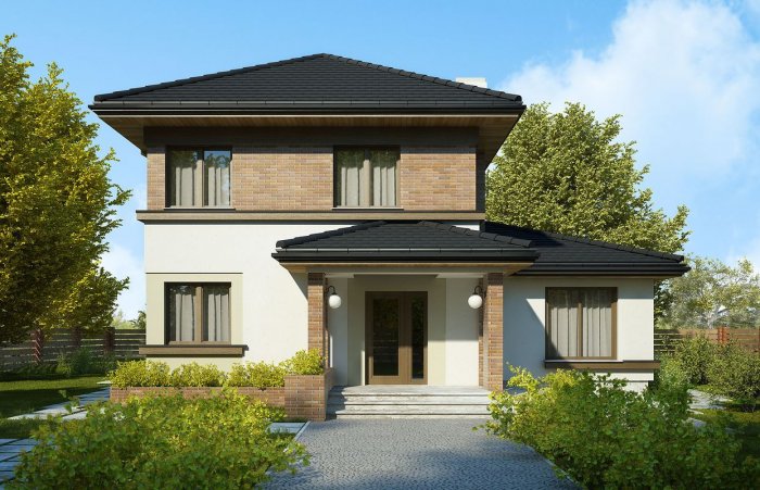 Двухэтажный дом со смотровой крышей