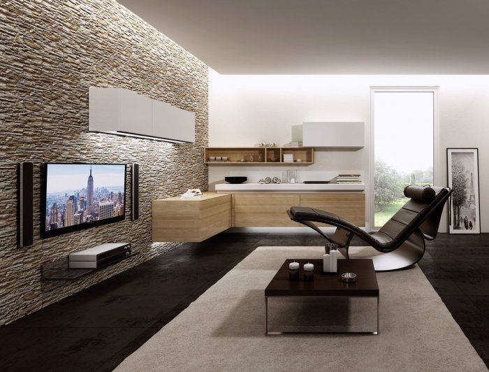 Каменная стена в гостиной