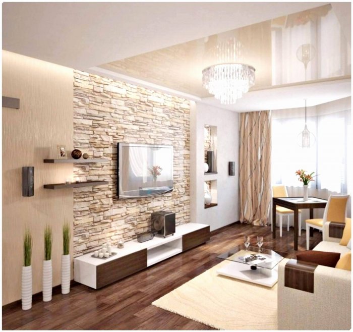 Гостиная с декоративным камнем
