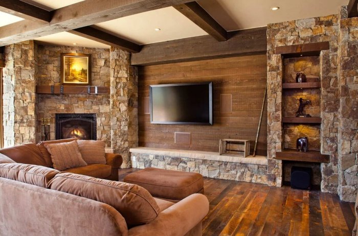 Отделка гостиной деревом