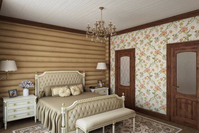 Отделка спальни блокхаусом
