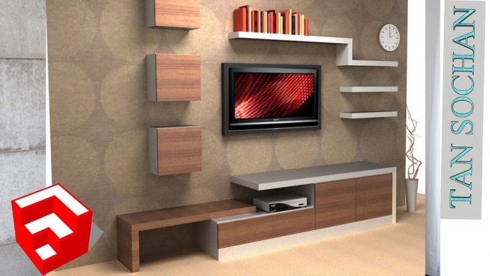 Полки вокруг телевизора на стене