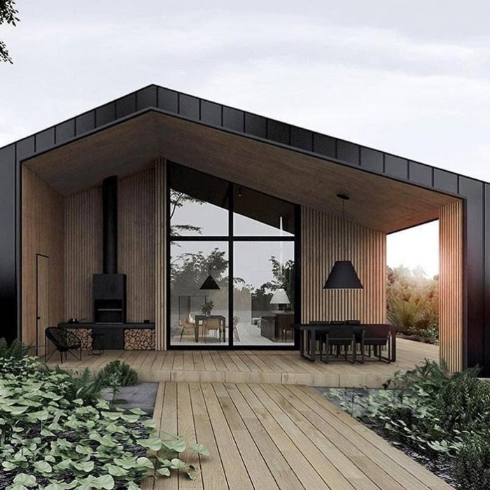 Одноэтажный дом с панорамными окнами