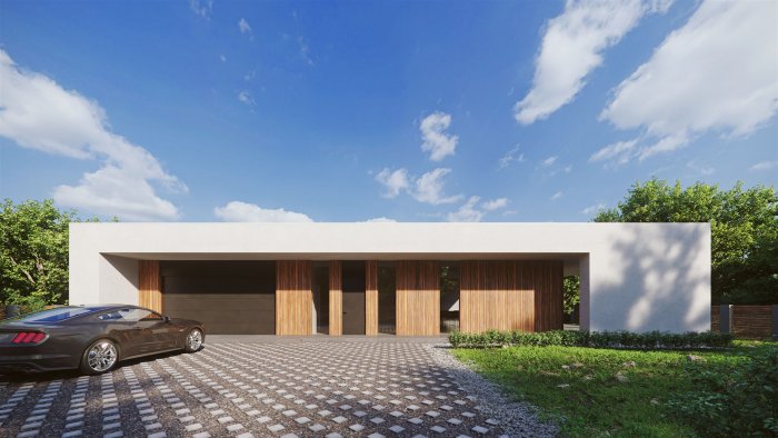 Одноэтажный дом в минималистическом стиле