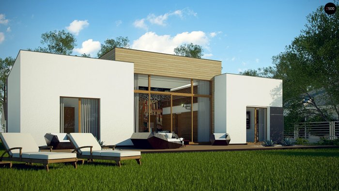 Прямоугольный дом с плоской крышей