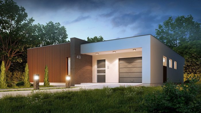 Одноэтажный дом z500 с плоской крышей