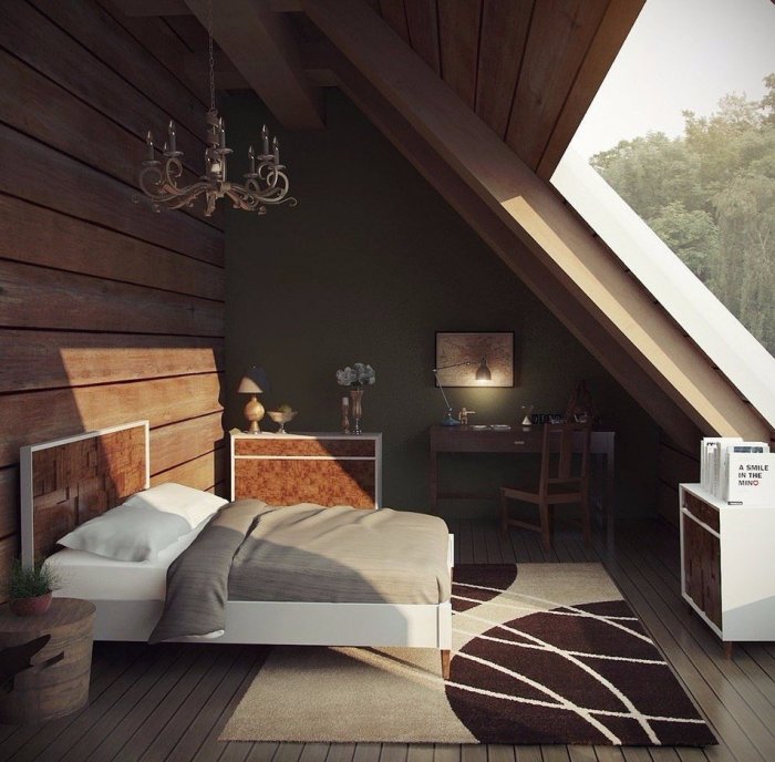 Интерьер деревянной мансарды