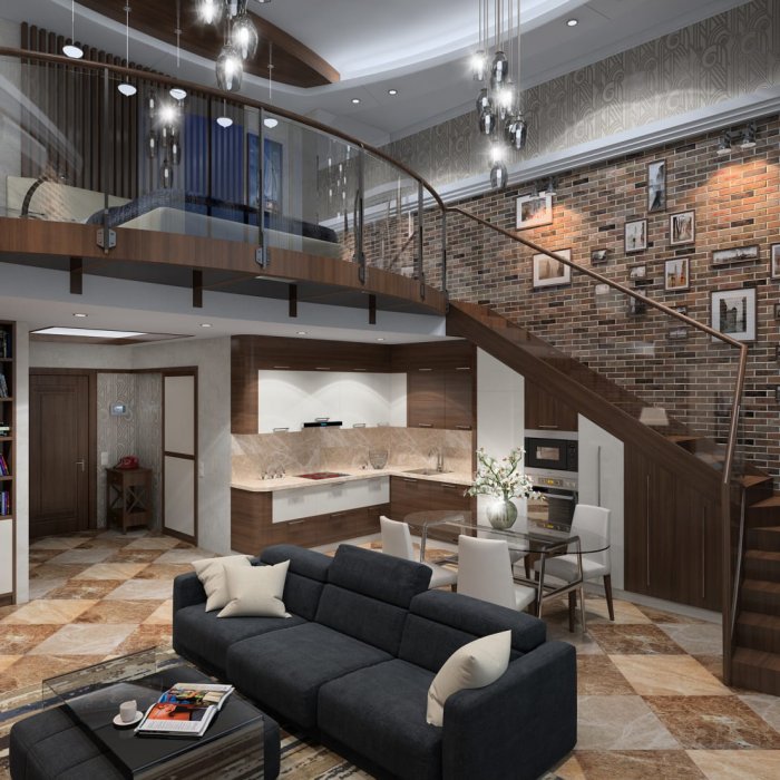 Интерьер двухъярусной квартиры