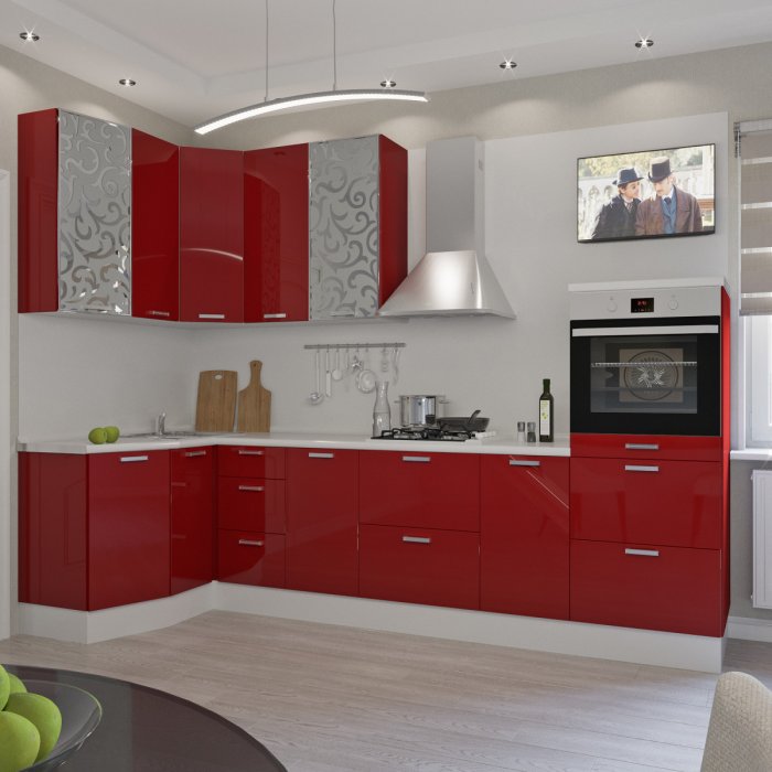 Кухни в красных оттенках угловые
