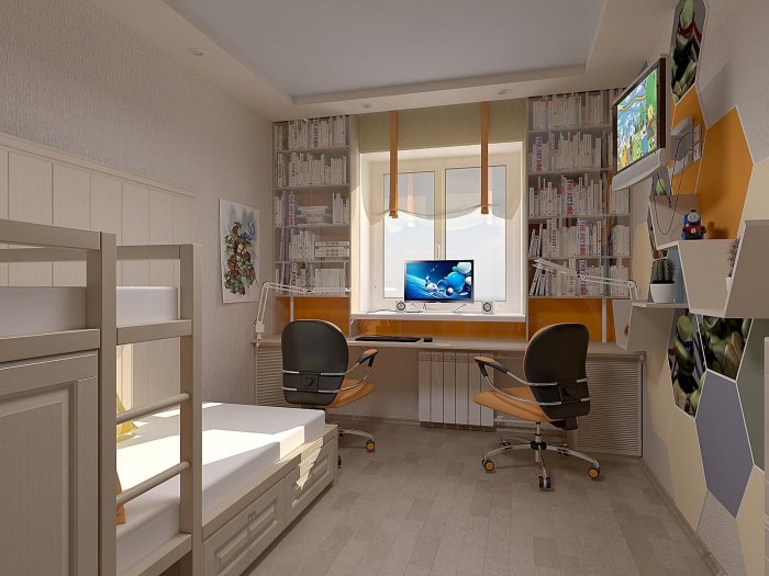 Обустройство детской комнаты для двоих школьников