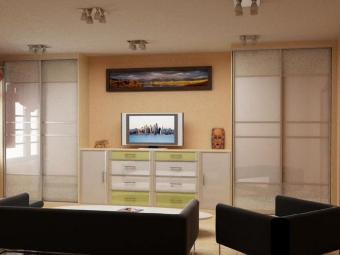 Шкафы-купе в гостиную с телевизором