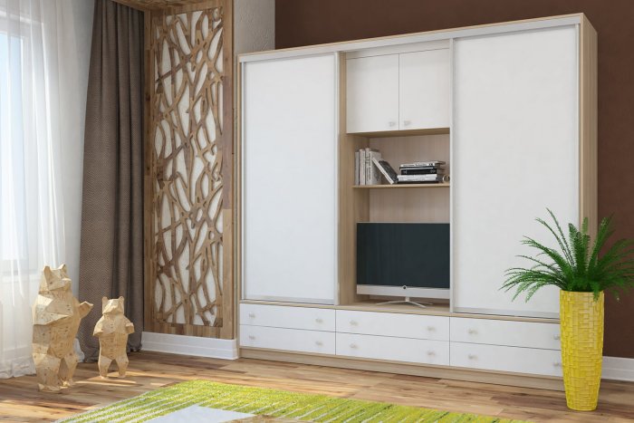 Шкаф-купе Валерия с нишей под ТВ 3000 (монорельс) ЛДСП