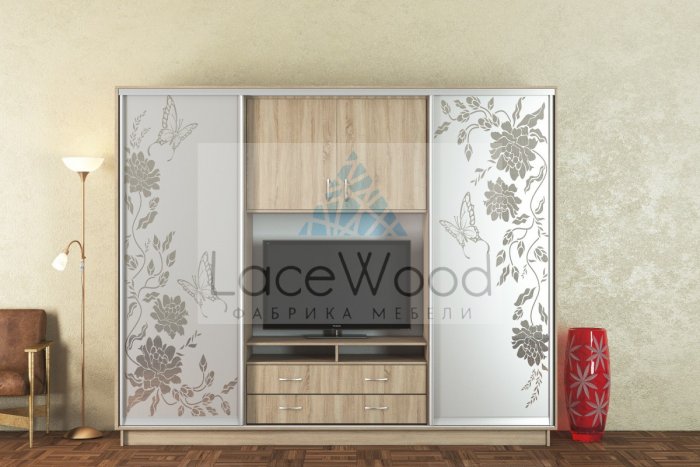 Шкаф купе с местом под телевизор