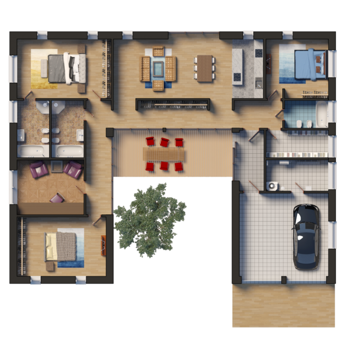 П образные проекты домов с внутренним двориком