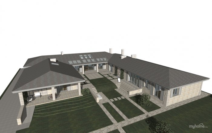 Одноэтажный дом буквой п