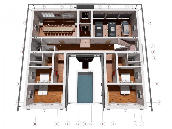 Одноэтажный п образный дом планировка