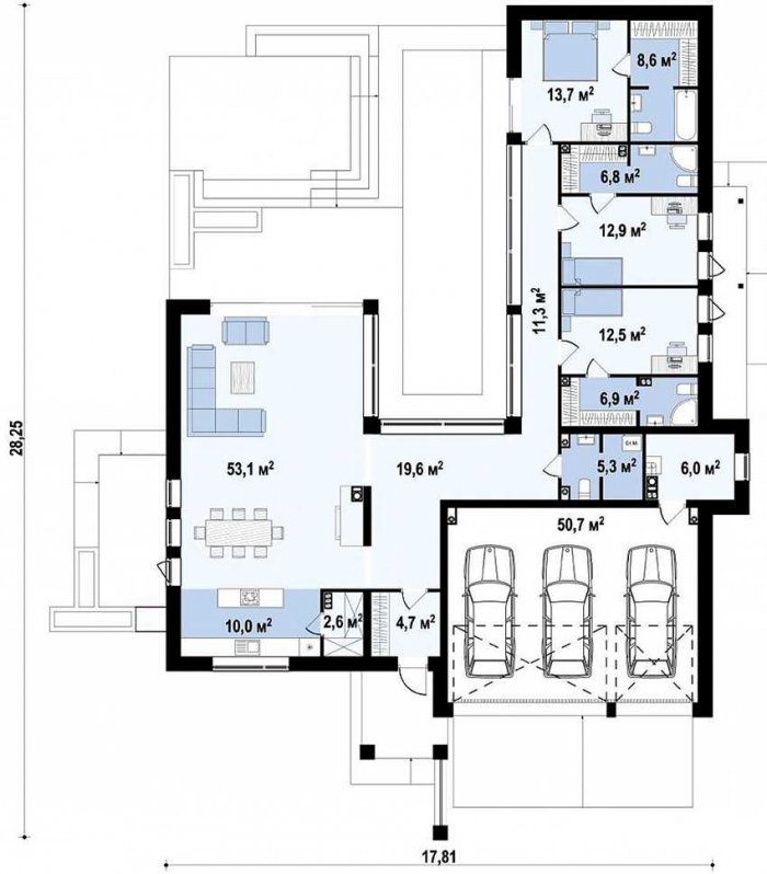 Дом буквой г планировка