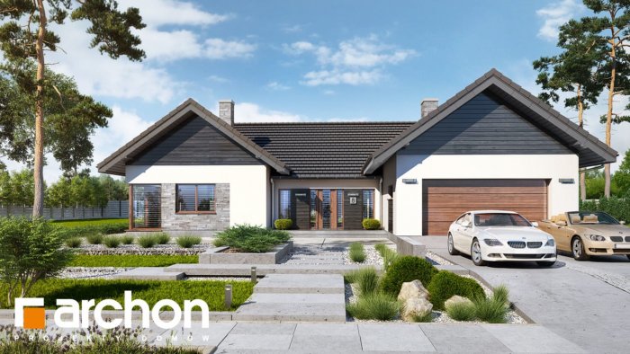 Одноэтажный п образный дом с гаражом