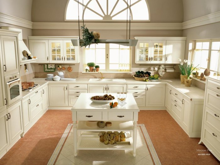 П образная кухня в стиле Прованс