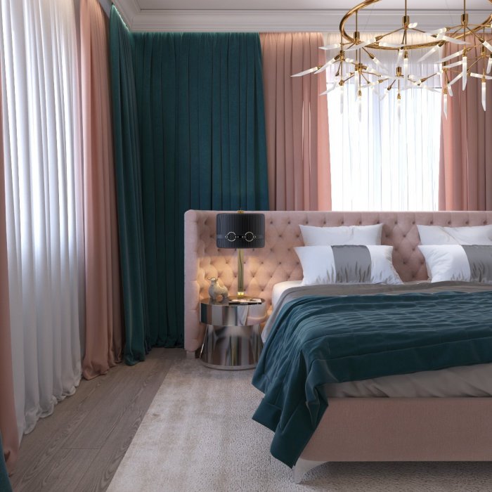 Изумрудные шторы в спальню