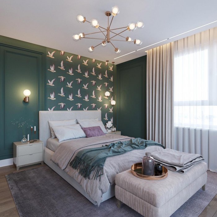 Спальня в серо салатовых тонах