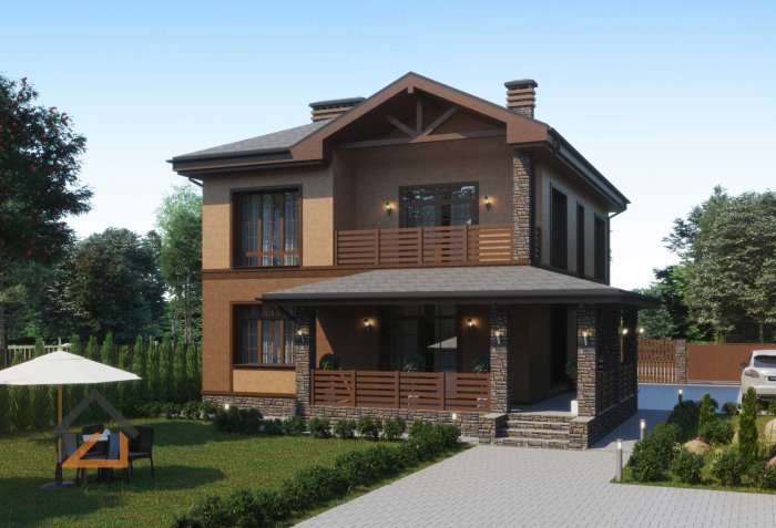 Двухэтажный коттедж с террасой