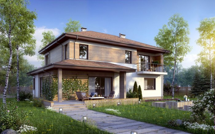 Современный двухэтажный дом с террасой