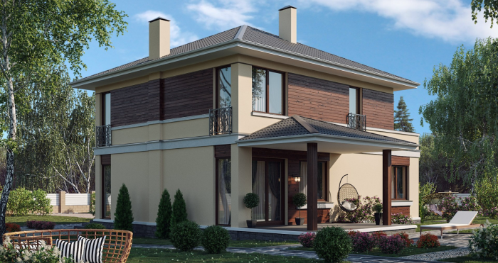 Двухэтажный дом с террасой
