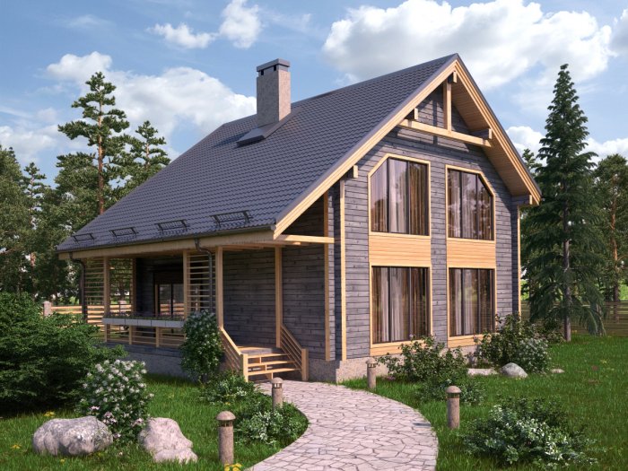 Двухэтажный дом с большой террасой